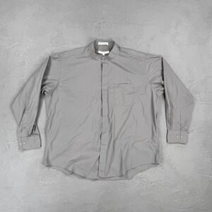 Vintage D'amante Gray Cotton Blend Poplin Band Collar Button Up Shirt 17.5, XL